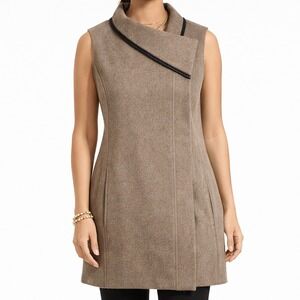 Beyond Threads Alpaca Wool Asymmetrical‎ Vest Beige Sleeveless Coat Jacket Large